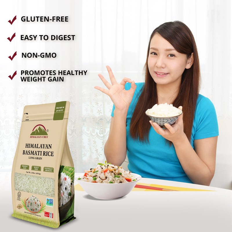 Himalayan Chef Basmati Rice,Extra Long Grain Rice Fluffy Quick Cooking