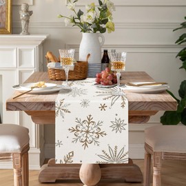 Aisybaklyn Linen Table Runner Christmas Fashion Snowflakes Christmas Table Runner Autumn Table Runner Beige for Dining Table Farmhouse Party Wedding Picnics Outdoor