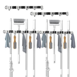 3-H Magnetic Broom Holder Wall Mounted 2 Pack, Strong Magnetic Broom Hooks 17 Inch, Heavy Duty Magnet Broom Organizer Wall Mounted, Utility Storage Tools Rack for Home Kitchen Workshop Laundry Garage