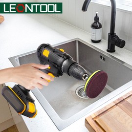 LEONTOOL 4 Inch Drill Powered Brush Tile Scrubber Cleaning Pads, Disc Pad Holder with 6 Scouring Pads, Abrasive Sponge Pads for Kitchen, Bathroom, Grout, Carpet, Grill, Tiles