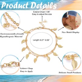 PLABBDPL 4 Pieces Anklet for Women Waterproof Multi-Row Anklet Gold Set Women Gold-Plated Adjustable Summer Beach Foot Jewellery