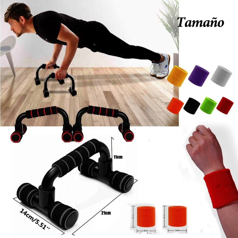 Manijas Para Flexiones 1 Par + 1 Par De Muñequeras