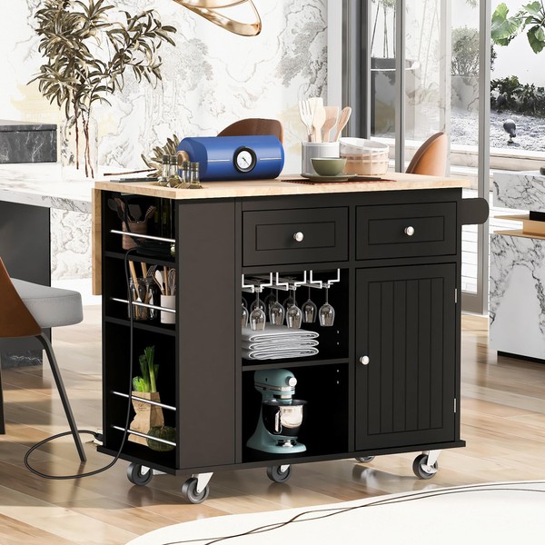 MERITLINE Rolling Kitchen Island with Power Outlet Kitchen Island with