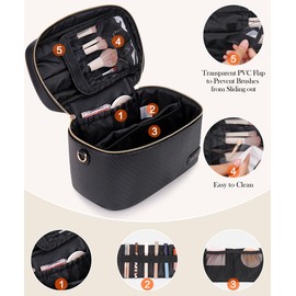 YOUNGOA Large Stylish Makeup Bag Cosmetic Make Up Travel Bag for Women, Delicate Model (Black)