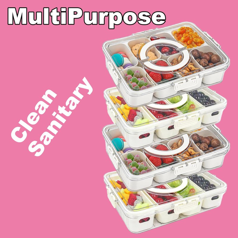 Snackle Box Container,Portable Snack Box 8 Compartment Divided Serving Tray