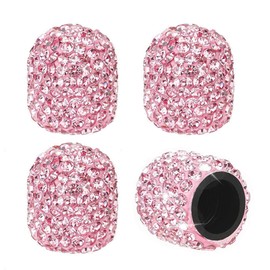 Snsnlent Car Tire Valve Stem Caps Pink Sparkling Crystal Tire Caps 4Pcs-Universal Car Tire Valve Caps Dustproof Bling for Car SUV Motorcycle Bicycle Truck