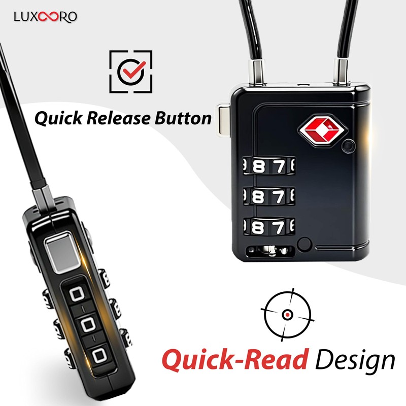 LUXOORO TSA Approved Luggage Lock with Alert Indicator, 3-Digit Resettable