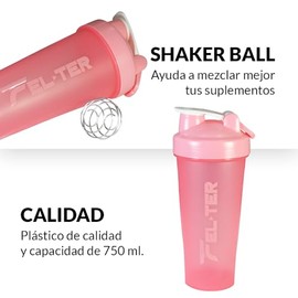 FELTER FITNESS Vaso Shaker para Proteina gym con Mezcladora de Acero Inoxidable, 750 ml (Rosa)