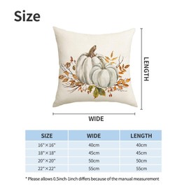 AWJTNCQ Fall White Pumpkin Throw Pillow Covers 18x18 Set of 2 Outdoor Autumn Orange Pumpkins Leaves Pillows Cover Thanksgiving Farmhouse Linen Decorative Cushion Case for Couch Bed Decor
