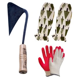 jNE Homi YoungJu DaeJangGan Handmade Korean Hand Plow Garden Tool Weeding and Farming Weed Hoe/Homi/Ho-Mi Master Blacksmith With Working Gloves and Arm Sleeves