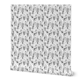 Removable Wallpaper 6ft x 2ft - Owls Black White Small Illustration Bird Owl Nursery Custom Pre-Pasted Wallpaper by Spoonflower
