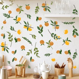 Orange Leaf Wall Decal Fruit Leaves Wall Stickers Botanical Orange Wall Decals Removable Boho Lemon Citrus Green Leaf Decals for Nursery Kids Room Kitchen Decor