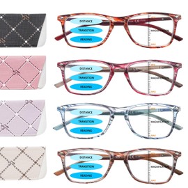 BONCAMOR 4 Pack Progressive Multifocus Reading Glasses Men and Women Computer Blue Light Blocking Anti Eyestrain Readers (Blue Brown Red Purple, 1, Diopters)