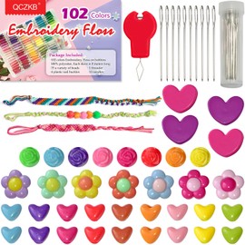 QCZKB Friendship Bracelet String 102 Skeins Fashionable Rainbow Color Embroidery Floss Cross Stitch Embroidery Thread Bracelet Yarn, Craft Floss with Beads，Tool kit