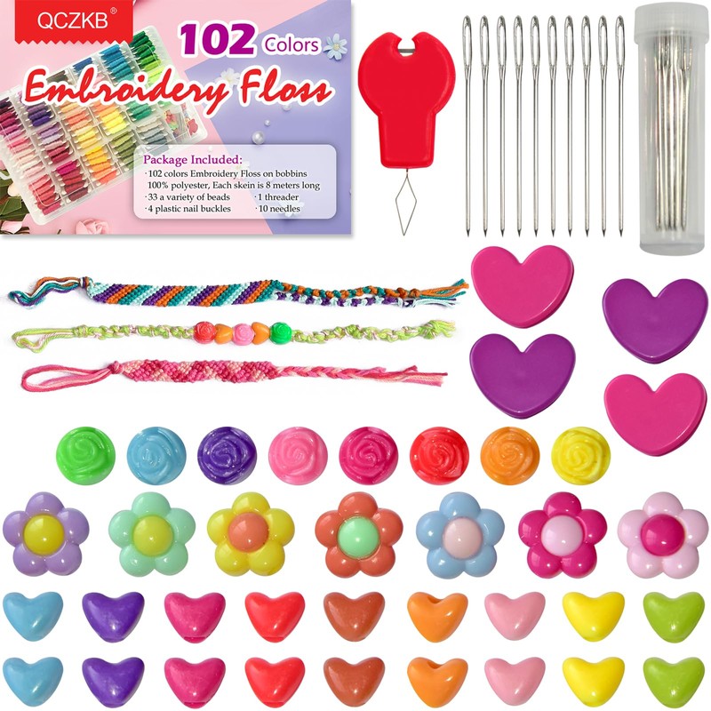 QCZKB Friendship Bracelet String 102 Skeins Fashionable Rainbow Color Embroidery