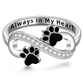 Talonior Paw Print Ring for Women Sterling Silver 925 Infinity Cat Puppy Dog Rings Always In My Heart Memorial Promise Jewelry Birthday Mothers Day Gifts Size 8