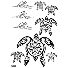 Hawaiian turtles and waves temporary tattooo adult men women aztec polynesian samoan fake temp tat luau fancy dress party black
