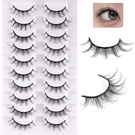 10 Pairs False Eyelashes, Natural Look Short Eyelashes, Cat Eyes, Faint Faux Mink Lashes, Soft 3D Fake Eyelashes (7030)