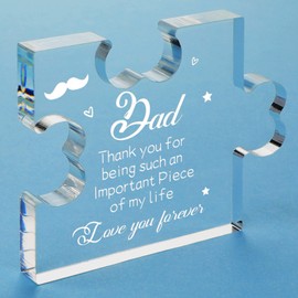 Funnli Gifts for Dad, Dad Christmas Gifts from Daughter Acrylic Puzzle Plaque, Christmas Gifts for Dad, 3.35 x 2.76 Inch Desk Decorations, Birthday Fathers Day Wedding Card Gifts for Dad