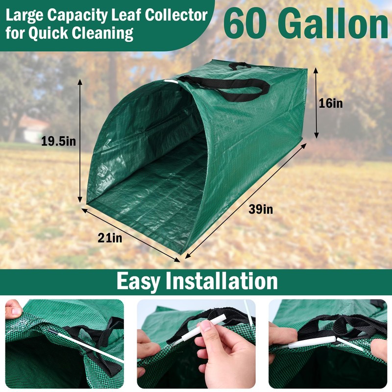 60 Gallon Leaf Collector,Collapsible Lawn & Leaf Bag,Heavy Leaves Pick
