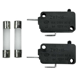 KW3A Microwave Oven Door Switch 16A 125V/250V Door Interloc (2Pcs Normally Open & 1Pcs 3 Insert Foot) with Slow-Blow Ceramic Fuses