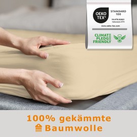 home4good Fitted Sheet, 160 x 200 cm, 100% Combed Cotton, Oeko-Tex 100, Jersey Fitted Sheet, Bed Sheet, 160 x 200 cm - Cream
