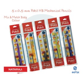 NATARAJ 5 x 0.5mm POKIT Mechanical Soft Grip HB Pencils Write Draw + Leads Boxes