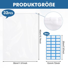 32Pcs Reusable Zip Lock Bags, 40x30 cm Plastic Hospital Bag Organiser Pouches Waterproof, Large Ziplock Bags Travel Storage Bags with Label for Clothes, Shoes, Cosmetics