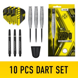 Harrows NX90 Bomb & Parallel Shape Darts Set I Professional Darts 90% Tungsten Steel Tip ALL Weights Pro Darts I 10pc Set with Black Supergrip Midi Shafts & NX90 Flights (Bomb Shape, 23g)