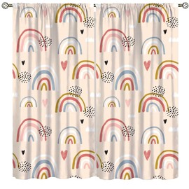 Kids Rainbow Curtains Boho Cute Cartoon Colorful Love Heart Abstract Art Curtains for Babys Bedroom Nursery Playroom Living Room Child Rod Pocket Window Drapes 2 Panel Set,Total Size 42" x 45"