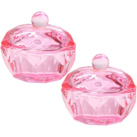 Abaodam Plato Dappen de Vidrio para Uñas Acrílicas 2 Piezas Tapa, Soporte para Monómero Líquido, Cuenco de Cristal Rosa Octagonal para Mezcla y Aplicación de Polvo Acrílico en Manicura