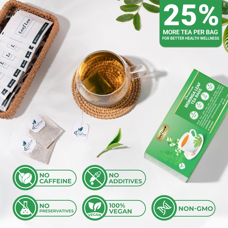 LeafLea Moringa Tea, 120 Fresh-Sealed Tea Bags, Premium Herbal Blend