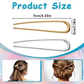 2 Pcs Metal French Hair Pins U Shaped Fork for Thick Hair Twist Pin Buns 4.3 Inches Large Fork Style Sticks Accessories for Women Girls (Silver, Gold)