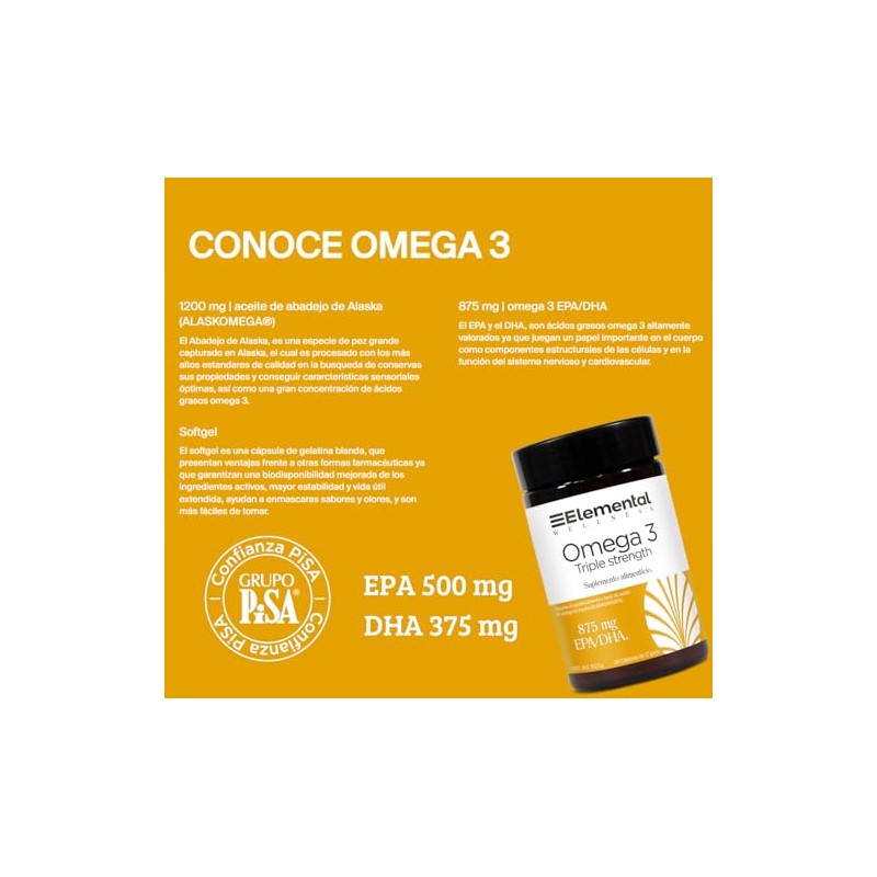 ELEMENTAL Omega 3 1200mg AlaskOmega EPA DHA 60 Cápsulas