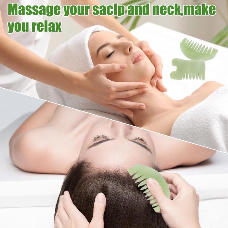 Jade Comb, 2 Pieces, Natural Gua Sha Stone Jade Comb
