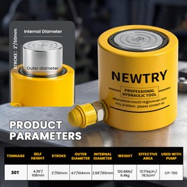 NEWTRY 30 ton Hydraulic Ram Jack Cylinder Short Type 2” Stroke Porta Power Ram Industrial Lifting Jack Retract Automatically for Shipping Building Construction