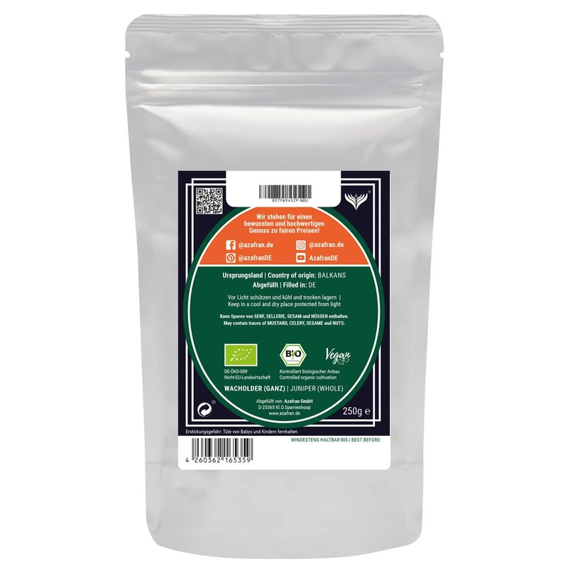 Azafran Organic Juniper Berries Whole 500 g