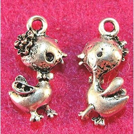 10-Pcs. Silver 3D Chicken Bird Charms Pendants Earring Drops BD062 - Jewelry Making DIY Crafting Charm Beads for Bracelets