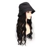 Hat Wig Women Detachable Middle Length Black Brown Curly Wavy
