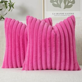 MIULEE Faux Fur Decorative Throw Pillow Covers 18x18 Inch Set of 2, Retro Vintage Boho Home Decor Soft Plush Couch Pillows Cozy Fluffy Cushion Covers for Sofa Bed Hot Pink