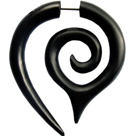 Chic-Net Tribal Maori spiral tip Earring Sono Wood Fake Piercing Earrings black stainless steel 1 mm