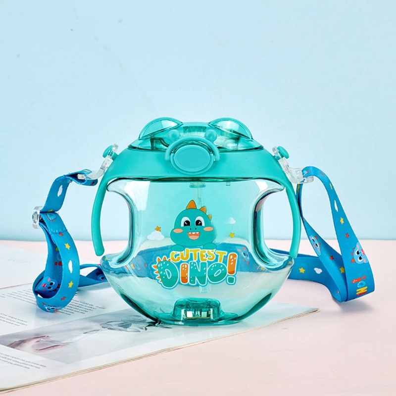 450ml Kids Water Cup with Handle and Lanyard Plastic Straw