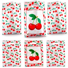 30pcs Plastic Cherry Party Favor Bags Bulk - Practical Goodie Bags Favors with Candy Snack Goodie Storage, Cherry Print Candy Bag for Kids Birthday, Wedding, Baby Shower (6.4x10 Inch)