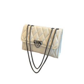 SHENHE Women's Quilted Leather Shoulder Bag Buckled Clutch Purse Small Crossbody Bags with Chain White One Size
