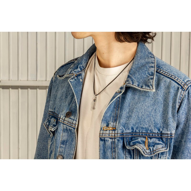 Collar para Hombre │ Piedra Negra con Correa de Cuero
