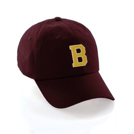 Custom Hat A to Z Initial Letters Classic Baseball Cap, Burgundy Hat White Gold Letter B