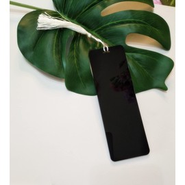 10 x Black Rectangle Acrylic Blank Bookmarks with Tassels for Craft Projects and Gift Tags