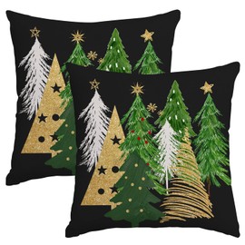 Miaikoe Christmas Cushion Covers 55x55 cm Set of 2 Christmas Tree Black Decorative Throw Pillow Covers Winter Holiday Cushion Cases Decor for Home Couch Sofa