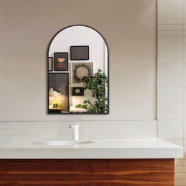 Arched Bathroom Mirror for Wall, Mirror for Vanity,30''x20'' Large Wall Mounted Mirror, Metal Frame (30''x20'', Black)