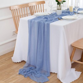 Aoksunova Muslin Table Runner, Chiffon, Gauze Fabric, 3 m x 80 cm, Blue